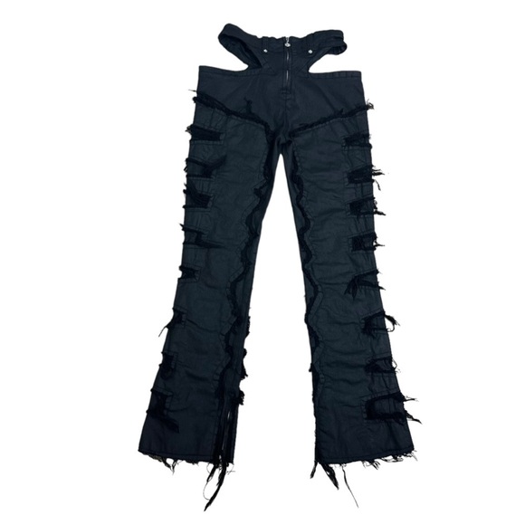 Guapi Pants Faux Leather Grunge Black Streetwear Fringe Cut Out Size Medium New - Picture 4 of 7